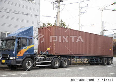 Container truck parked on the street Container truck parked on the street 60313351