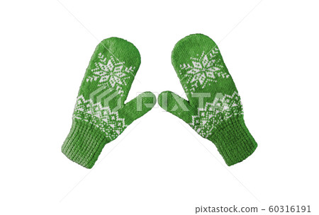 pair of green knitted mittens with christmas pair of green knitted mittens with christmas 60316191