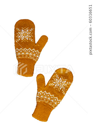 pair of yellow orangeknitted mittens with pair of yellow orangeknitted mittens with 60316651
