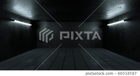 Underground concrete basement with low key blue lighting industrial grunge concrete background 3d render illustration 60318587