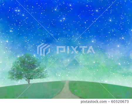 山上的樹聖誕之路夜空樹水彩 山上的樹聖誕之路夜空樹水彩 60320673