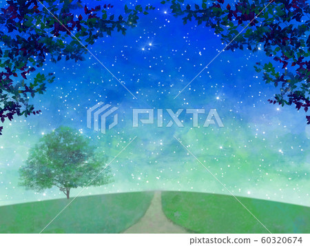 山上的樹聖誕之路夜空樹水彩 60320674