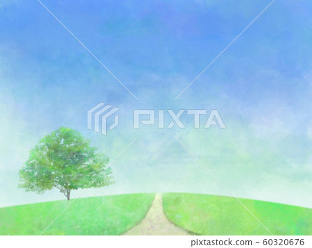 Tree on the hill, sky, watercolor, hand-drawn style Tree on the hill, sky, watercolor, hand-drawn style 60320676