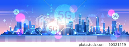 smart city 5G online communication network wireless systems connection concept fifth innovative generation of global high speed internet modern cityscape background flat horizontal banner smart city 5G online communication network wireless systems connection concept fifth innovative generation of global high speed internet modern cityscape background flat horizontal banner 60321259