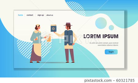 jews couple holding bible book and jug jewish man woman in traditional clothes standing together happy hanukkah judaism religious holidays concept full length horizontal 60321785