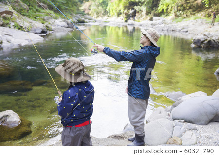 Mountain stream fishing image Parent and child family 60321790