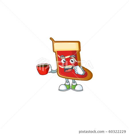 Sweet santa shoes cookies cartoon character with a cup of coffee Sweet santa shoes cookies cartoon character with a cup of coffee 60322229