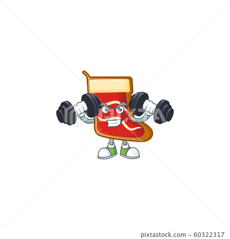 Fitness exercise santa shoes cookies cartoon character holding barbells Fitness exercise santa shoes cookies cartoon character holding barbells 60322317