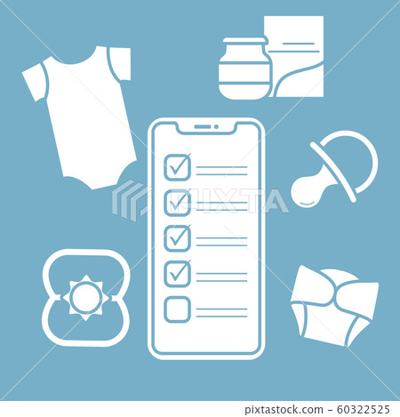 Smartphone with checklist newborn baby accessories 60322525
