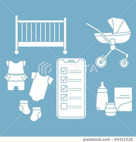 Smartphone with checklist newborn baby accessories Smartphone with checklist newborn baby accessories 60322526