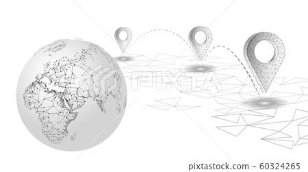 3D map point location business symbol. Realistic icon polygonal delivery worldwide planet. Shipping online shopping direction city address position pin vector illustration 60324265