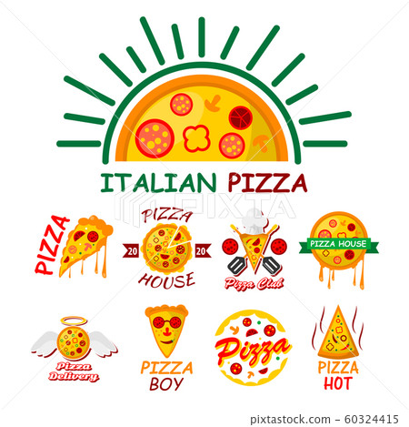Pizza house logo collection with different toppings and text 60324415