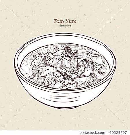 Tom Yum soup, Thai Food. hand draw sketch vector. 60325797