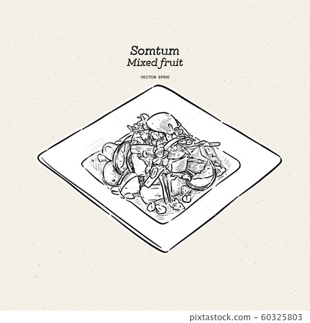 Mixed fruit spicy salad (Som Tum), hand draw Mixed fruit spicy salad (Som Tum), hand draw 60325803