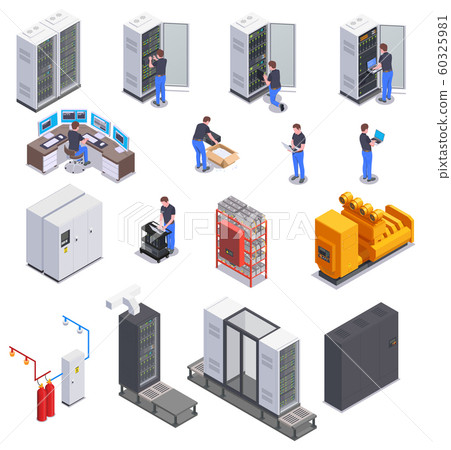 Data Center Isometric Set Stock Illustration