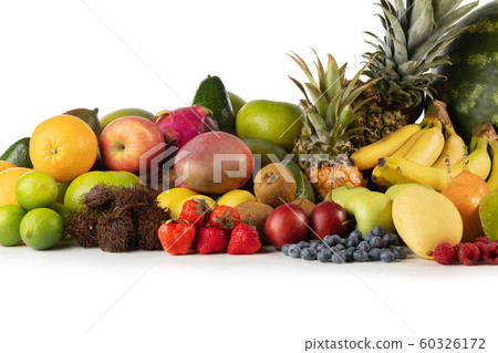 Fresh fruits pile on white Fresh fruits pile on white 60326172