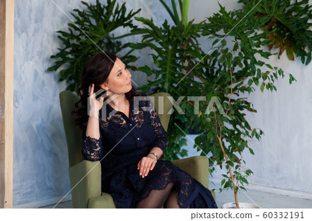 Beautiful fashionable asian woman in blue dress 60332191