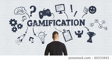 Gamification concept with word and gaming icons Gamification concept with word and gaming icons 60333691