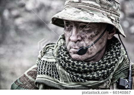 Experienced military army soldier commander close-up portrait 60340867
