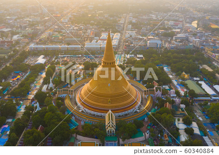 Aerial top view of Phra Pathommachedi temple at 60340884