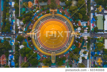 Aerial top view of Phra Pathommachedi temple at 60340888