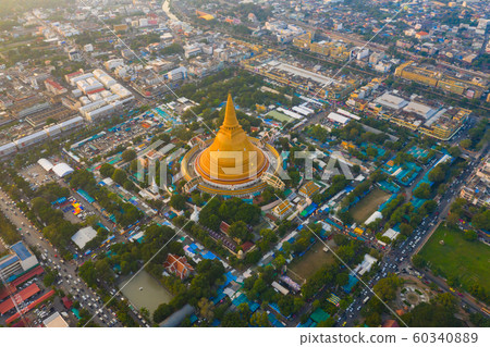 Aerial top view of Phra Pathommachedi temple at 60340889