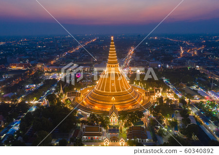 Aerial top view of Phra Pathommachedi temple at 60340892