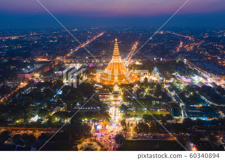 Aerial top view of Phra Pathommachedi temple at 60340894