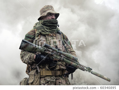Brutal commando army soldier veteran armed sniper rifle 60340895