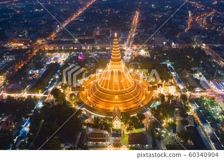 Aerial top view of Phra Pathommachedi temple at 60340904