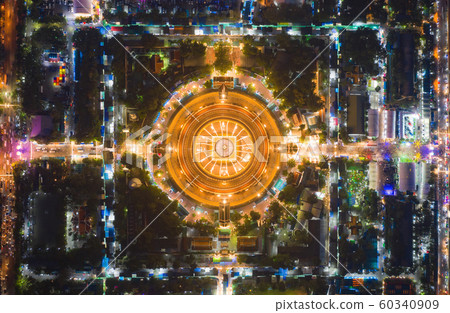 Aerial top view of Phra Pathommachedi temple at 60340909