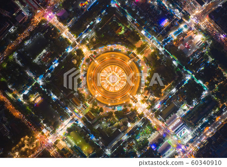 Aerial top view of Phra Pathommachedi temple at 60340910