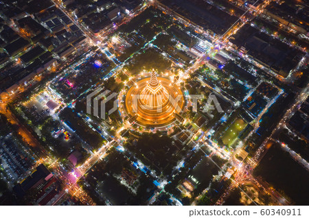 Aerial top view of Phra Pathommachedi temple at 60340911