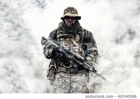 Brutal commando veteran army soldier armed sniper rifle 60340996