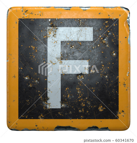 Public road sign orange and black color with a white capital letter F in the center isolated. 3d 60341670