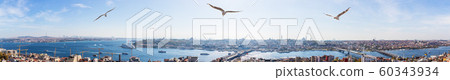 Golden Horn in Istanbul, famous sights in full panorama, Turkey Golden Horn in Istanbul, famous sights in full panorama, Turkey 60343934