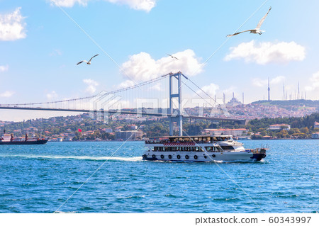 The Bosphorus strait of Istanbul, view of the Bridge and the ships The Bosphorus strait of Istanbul, view of the Bridge and the ships 60343997