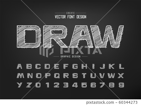 Chalk font and bold alphabet vector, Hand draw design typeface letter and number, Graphic text on blackboard background Chalk font and bold alphabet vector, Hand draw design typeface letter and number, Graphic text on blackboard background 60344273