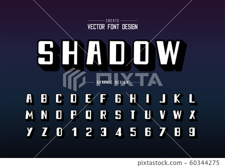 White bold font and alphabet vector, Black shadow typeface and number design, Graphic text on gradient background 60344275
