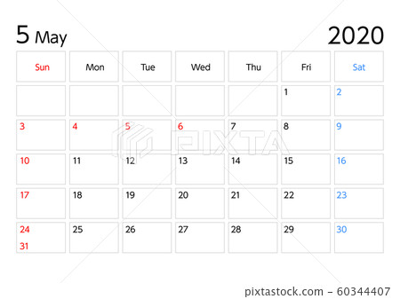 2020年5月calendar Sun開始a4比率景觀 插圖素材 60344407 Pixta圖庫