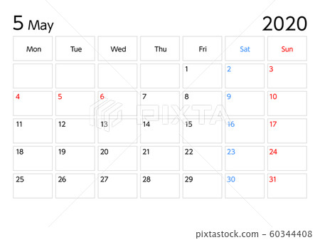 年5月的日曆星期一開始a4比率景觀 插圖素材 圖庫