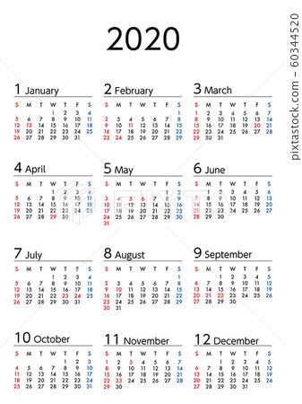 2020 calendar starts on Sunday 60344520