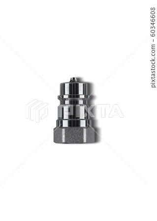 Euro standard Hydraulic quick coupler for quick connect fitting coupling. Made of stainless steel for join hose oil, water and air. Isolated on white background with shadow. Euro standard Hydraulic quick coupler for quick connect fitting coupling. Made of stainless steel for join hose oil, water and air. Isolated on white background with shadow. 60346608