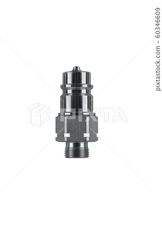 Euro standard Hydraulic quick coupler for quick connect fitting coupling. Made of stainless steel for join hose oil, water and air. Isolated on white background. Euro standard Hydraulic quick coupler for quick connect fitting coupling. Made of stainless steel for join hose oil, water and air. Isolated on white background. 60346609