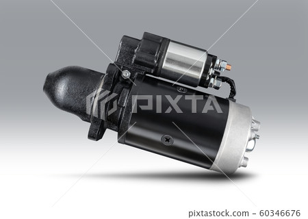 3kW starter motor for tractor or other agricultural machinery placed on gray isolated background with shadow. 60346676