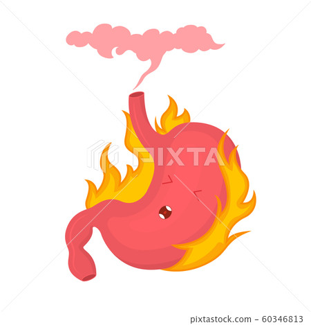 Cartoon Color Character Acid Reflux or Heartburn Concept. Vector 60346813