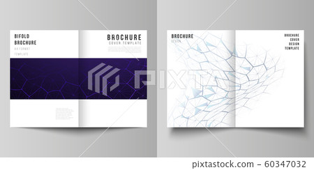 Vector layout of two A4 format modern cover mockups design templates for bifold brochure. Digital technology and big data concept with hexagons, connecting dots and lines, science medical background. Vector layout of two A4 format modern cover mockups design templates for bifold brochure. Digital technology and big data concept with hexagons, connecting dots and lines, science medical background. 60347032