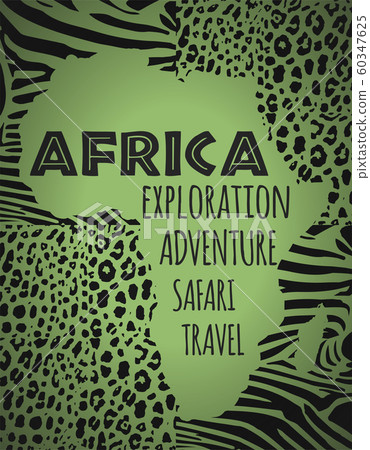 Africa, continent silhouette, animal print fill, on green background. Africa, continent silhouette, animal print fill, on green background. 60347625