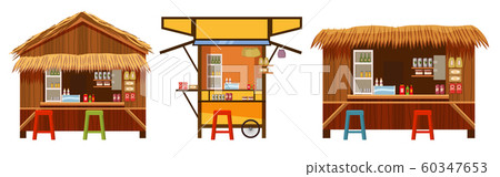 Set Warung street food cafe restaurant small family owned busines, store shop. Vector isolated cartoon style 60347653