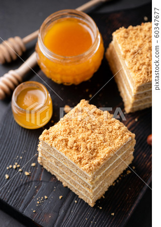 Square slice of layer honey cake Square slice of layer honey cake 60347677